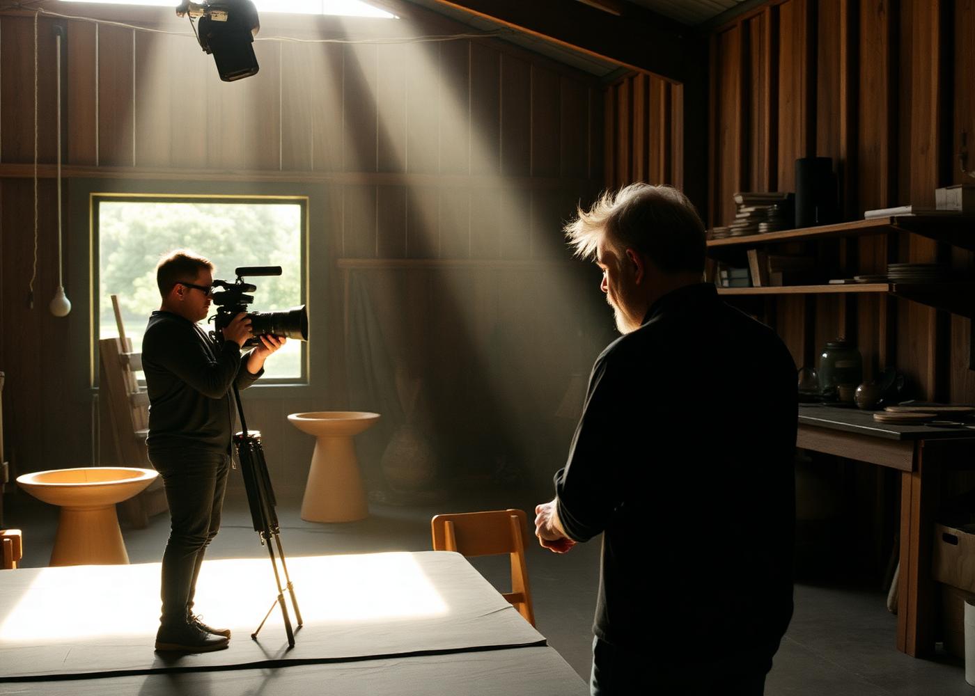 Filmmaker at golden hour